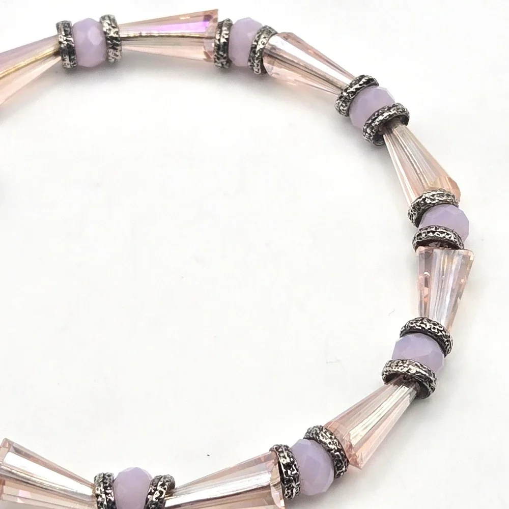 Alex and Ani Beaded Bangle Bracelet New Day Harmony‎ Thistle Silver Tone Purple